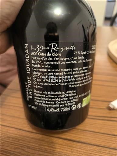Rhônevallei Côtes-du-rhône Bastide Jourdan Les 30èmes Rougissantes 2020