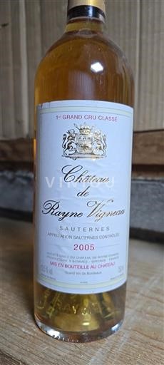 Bordeaux Sauternes Grand Cru Château Rayne Vigneau 2005