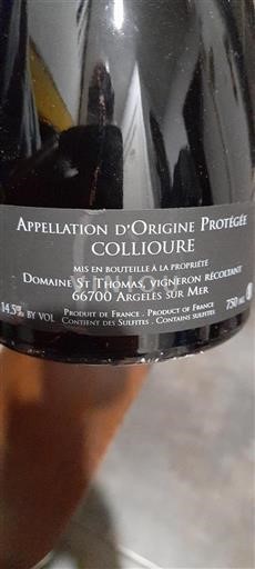 Roussillon Collioure Domaine St Thomas 2018