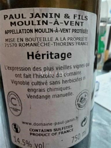 Beaujolais Moulin-à-vent Paul Janin & Fils Héritage 2020