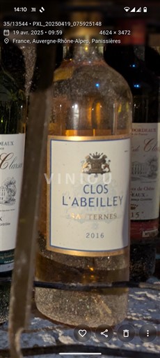 Bordeaux Sauternes Clos L'abeilley 2016