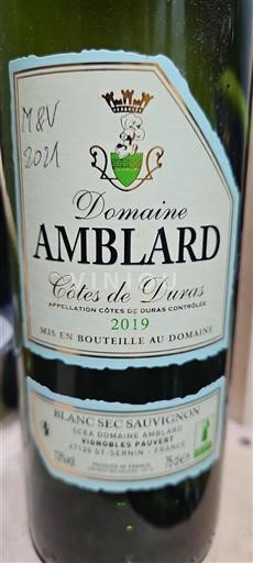 Sudoeste Côtes de Duras Domaine Amblard Blanc Sec Sauvignon 2019