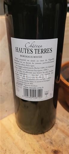 Vin Rouge sec Château Hautes Terres Non millésimé France Bordeaux Côtes-de-Bordeaux