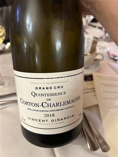 Vin Blanc sec Quintessence de Corton-Charlemagne Vincent Girardin 2018 France Bourgogne Corton-charlemagne AOC Grand Cru