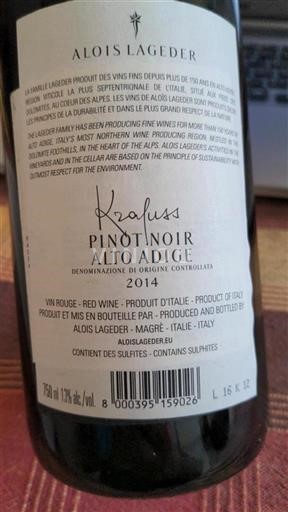 Trentino-Alto Adige Vini del Trentino-Alto Adige Alois Lageder Krafuss 2014