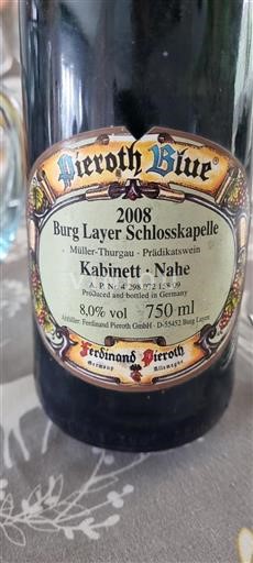 Vin Rouge sec Burg Layer Schlosskapelle Ferdinand Pieroth 2008 Allemagne Nahe