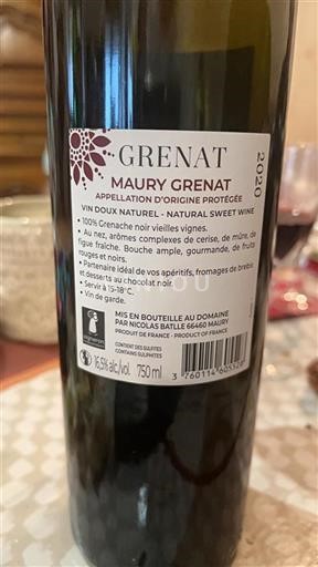 Roussillon Maury Nicolas Batlle Grenat 2020