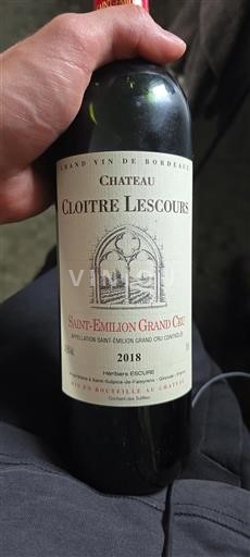 Bordeaux Saint-Émilion Grand Cru Cloitre Lescours 2018
