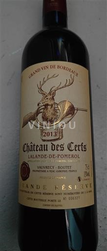 Bordéus Lalande-de-Pomerol Château Des Cerfs Grande Réserve 2013