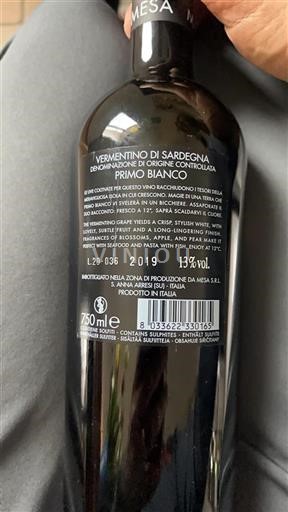 Sardaigne Vermentino di Sardegna Mesa Primo Bianco 2019