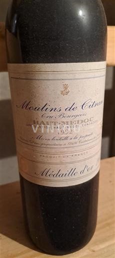 Vin Rouge sec Moulins de Citran Citran 1992 France Bordeaux Haut-Médoc Cru Bourgeois