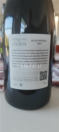 Languedoc-Roussillon Côtes de Thongue Domaine L'horte Jeu de Patience 2023