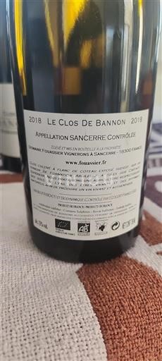 Valle del Loira Sancerre Domaine Fouassier Le Clos De Bannon 2018