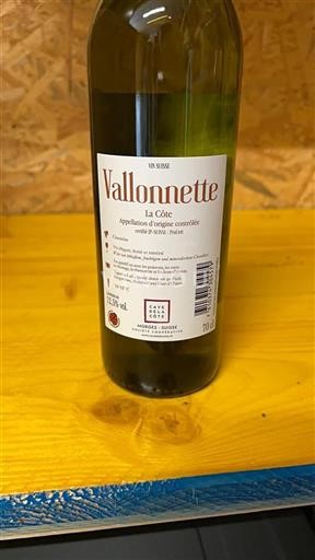 Vin Blanc sec Vallonnette Cave de La Côte 2023 Suisse Vaud La Côte AOC