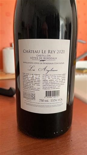 Burdeos Côtes-de-Bordeaux Château Le Rey Les Argileuses 2021