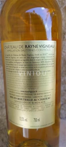 Bordeaux Sauternes Château Rayne Vigneau 2009