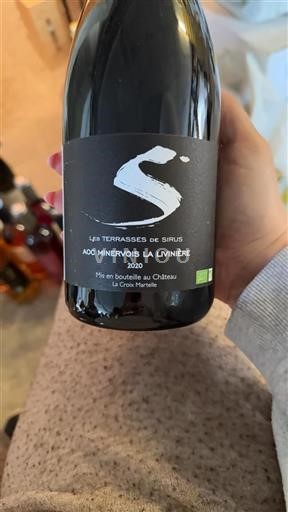 Vin Rouge sec Les Terrasses de Sirus Château La Croix Martelle 2020 France Languedoc Minervois-la-livinière