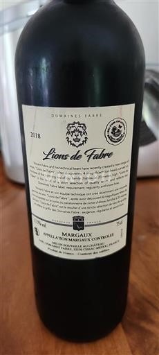 Bordeaux Margaux Château Fabre Lions de Fabre 2018