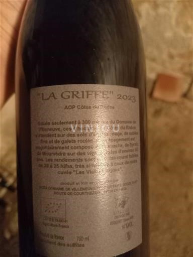 Rhônevallei Côtes-du-rhône Domaine Villeneuve La Griffe 2023