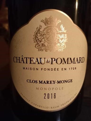 Burgundy Pommard Château Pommard Clos Marey-Monge 2016