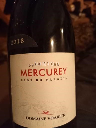 Vin Rouge sec Clos du Paradis Domaine VOARICK 2018 France Bourgogne Premier Cru
