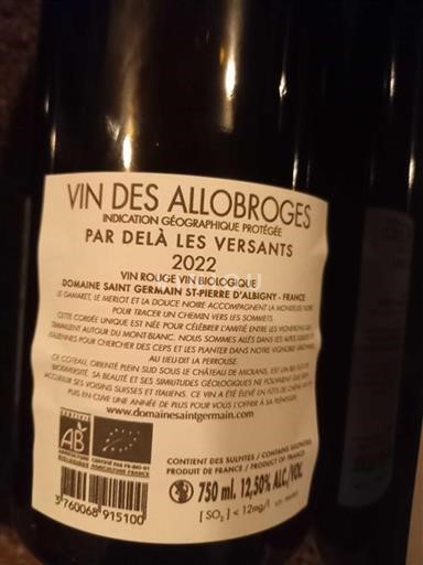 Alperne og Rhône-landene Vine fra Allobroges Domaine Saint Germain Par-delà les Versants 2022