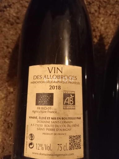 Alperne og Rhône-landene Vine fra Allobroges Domaine Saint Germain 2018