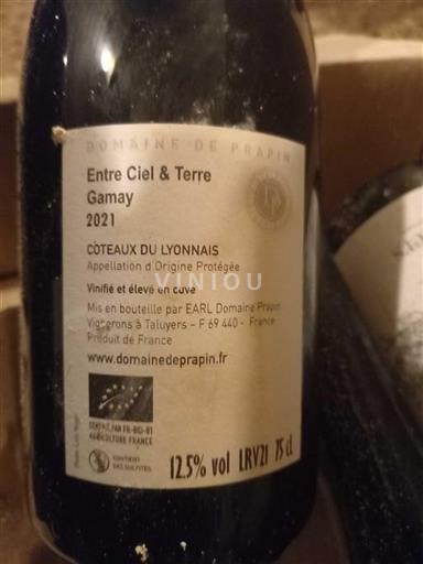 Lyonnais Coteaux-du-Lyonnais Domaine Prapin Entre Ciel & Terre 2021