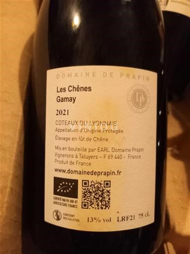Lyonnais Coteaux-du-Lyonnais Domaine Prapin Les Chênes 2021