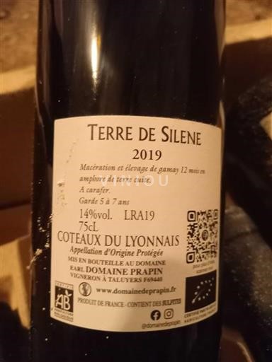 Lyonnais Coteaux-du-Lyonnais Domaine Prapin Terre de Silene 2019