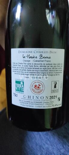 Loiretal Chinon Charles Pain la Haute Borne 2021
