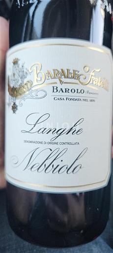 Vin Rouge sec Nebbiolo Barale Fratelli 2023 Italie Piémont Langhe