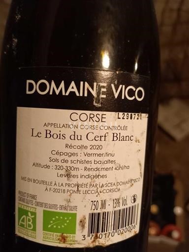 Vin Blanc sec Le Bois du Cerf Domaine Vico 2020 France Corse