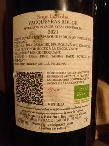 Rhônevallei Vacqueyras Sous La Robe 2021