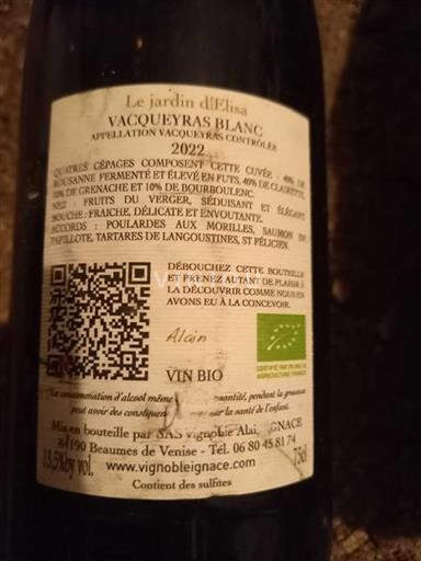 Rhônevallei Vacqueyras Le Jardin Elise 2022