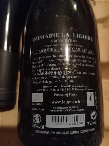 Rhône Valley Vacqueyras La Ligière Le Mourre de la Caille 2021