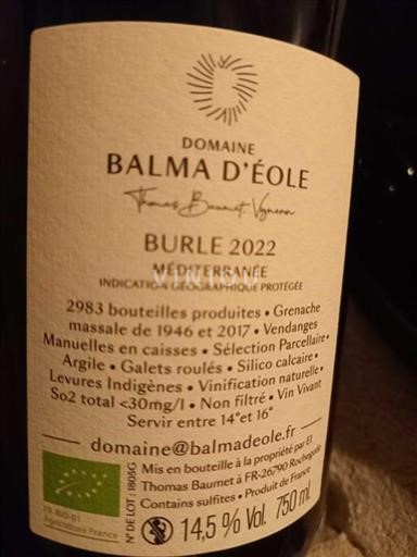 Provence, Nedre Rhône-dalen, Korsika Medelhavet Domaine Balma Éole Burle 2022