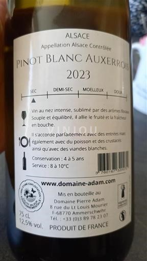 Alsasko Domaine Pierre Adam Pinot Blanc Auxerrois 2023