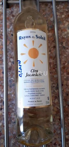 Vin Blanc moelleux Rayon de Soleil Earl De Parparoisse Et La Borie 2016 France Sud-Ouest Côtes-de-bergerac