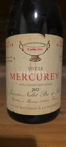 Vin Rouge sec Jeannin-Naltet Père et Fils 2012 France Bourgogne Mercurey AOC