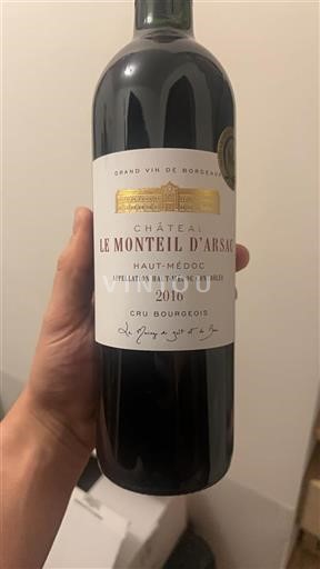Vin Rouge sec Château Le Monteil Arsac 2016 France Bordeaux Haut-Médoc AOC Cru Bourgeois