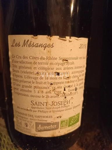 Vale do Ródano Saint-Joseph Domaine Des Amphores Les Mésanges 2016