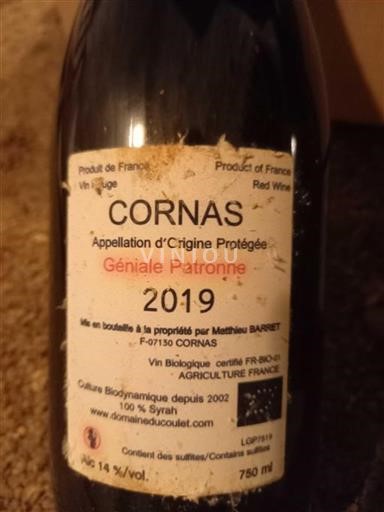 Vin Rouge sec Géniale Patronne Domaine Coulet 2019 France Vallée du Rhône Cornas