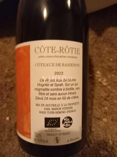 Rhônedalen Côte-rôtie Earl Maison Stephan Coteaux de Bassenon 2022
