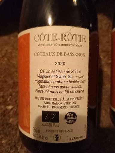Rhône-dalen Côte-rôtie Maison Stephan Coteaux de Bassenon 2020