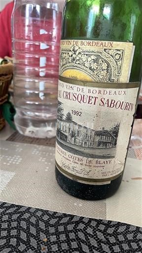Vin Rouge sec Château Crusquet Sabourin 1992 France Bordeaux