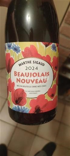 Vin Rouge sec Marthe Sigaud 2024 France Beaujolais Beaujolais Nouveau