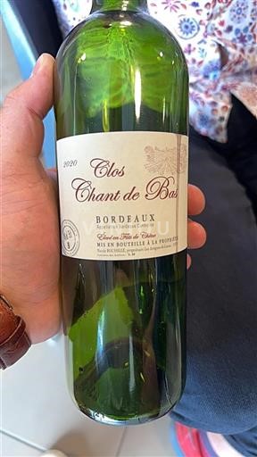 Vin Rouge sec Clos Chant De Bas 2020 France Bordeaux