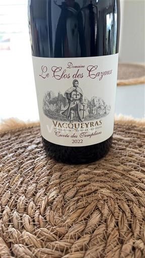 Rhône Valley Vacqueyras Le Clos Des Cazaux des Templiers 2022