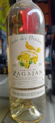 Vin Blanc sec Cuvée des Ortolans Domaine Lagajan 2021 France Sud-Ouest Côtes de Gascogne
